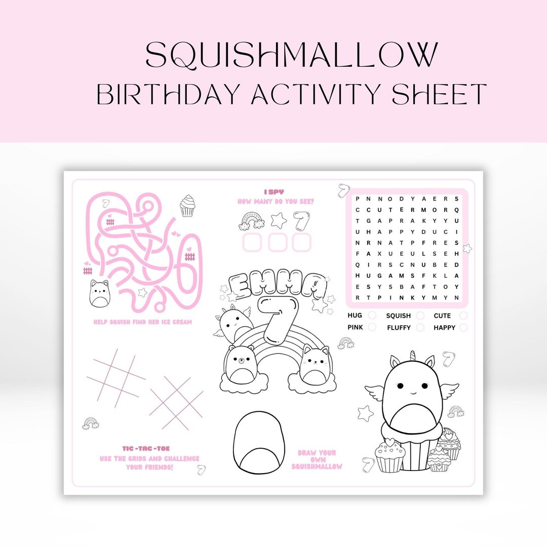 Squishmallows Personalized Birthday Party Activity Sheet Printable ...