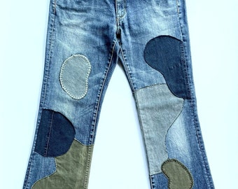 Patched Custom Denim Jeans / Handmade Denim Jeans in Free form style