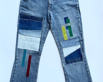 Patched Denim Jeans (Blue Shaded Scale)