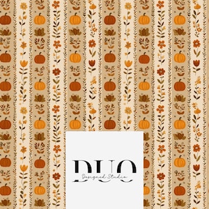 Pumpkin Autumn Stripe Seamless Pattern, Pumpkin Halloween Background Pattern, Autumnal Fabric Pattern, Digital Paper, Commercial Use