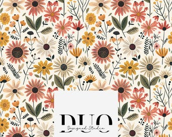 Padrão de aquarela sem costura com flores retrô brilhantes, padrão de superfície repetido com flores vintage, padrão de fundo em papel digital, uso comercial