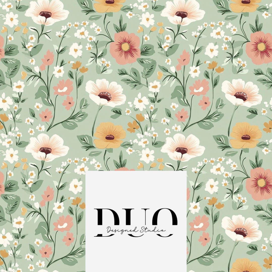 Spring Pink Green Floral Seamless Pattern, Repeat Surface Pattern ...