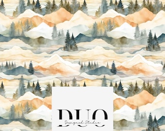 Mountains Seamless Pattern, Repeat Tile Surface Pattern, Fabric Pattern Digital Download Paper Commercial Licence Non-Exclusive