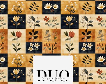 Ochre Patchwork Seamless Pattern, Seamless Patchwork Background, Repeat Tile Surface Pattern, Fabric Digital Paper, Commercial Use