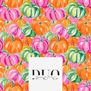 Painted Pumpkins Seamless Pattern, Halloween Background Pattern, Autumn Fabric Pattern, Bright Fall Digital Paper, Commercial Use