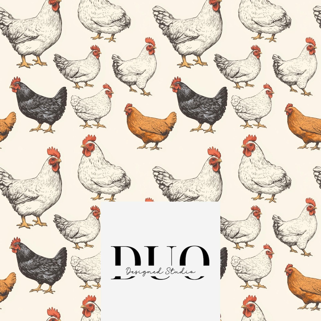 Sketch Chickens Seamless Pattern, Farmyard Digital, Cute Chickens ...