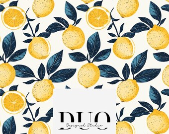 甘美なレモンのシームレスなパターン、繰り返しタイル表面パターン、ファブリックデジタルペーパーのダウンロード商用ライセンス非独占