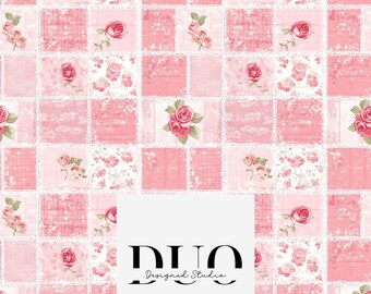 Padrão de patchwork rosa sem costura, fundo de patchwork rosa sem costura, tecido shabby chic, download de papel digital, uso comercial