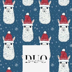 Navy Christmas Llama Seamless Pattern, Funny Llama Digital Paper, Christmas Digital Paper, Commercial Licence, Non-Exclusive