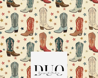 Cowboy Boots Seamless Pattern, Western Repeat Surface Pattern, Cowgirl Fabric Pattern, Digital Paper Download, Commercial Use