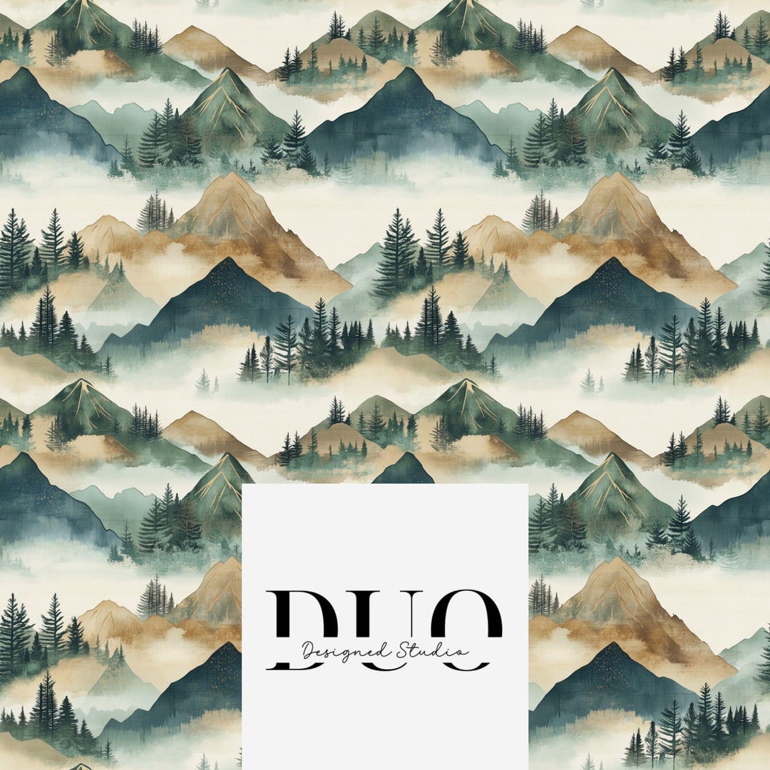 Wild Mountains Seamless Pattern, Watercolour Mountains Seamless Digital ...