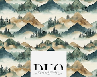Modèle sans couture de montagnes sauvages, papier numérique sans couture aquarelle montagnes, arrière-plan répétitif, usage commercial