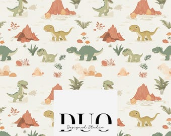 Jurassic Dinos Seamless Pattern, Digital Watercolour Dinosaur Seamless Pattern for Commercial Use, Nursery Seamless Pattern, Dinosaur Design
