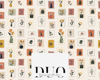 Floral Stamp Seamless Pattern, Floral Seamless Background, Autumn Fabric Digital Paper Download, Commercial Use