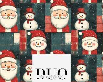 Patchwork Christmas Seamless Pattern, Christmas Santa Repeat Tile Surface Pattern, Christmas Fabric Digital Paper Download Use