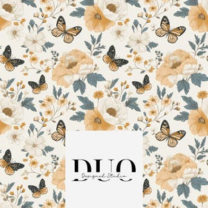 Vintage Floral Butterflies Seamless Pattern, Butterfly Repeat Surface Pattern, Fabric Pattern, Digital Paper Download, Commercial Use