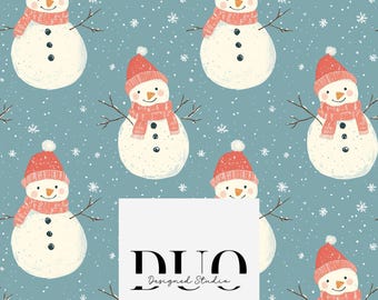 Patrón sin costuras de muñecos de nieve, patrón repetitivo de muñecos de nieve navideños para superficies de azulejos, descarga digital de papel para tela para uso comercial