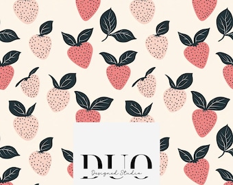 Strawberries Seamless Pattern, Strawberry Background Pattern, Strawberry Picking Fabric Digital Pattern, Commercial Use