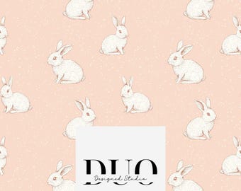 Dusky Pink Bunnies Seamless Pattern, Spring Surface Pattern, Rabbits Fabric Pattern, Digital Download Paper, Commercial Use