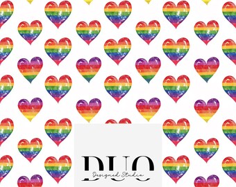Pride Hearts Seamless Pattern, LGBTQ Background Pattern, Pride Fabric Pattern, Rainbow Hearts Digital Paper, Commercial Use