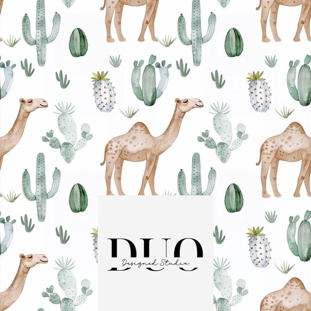 Camels and Cacti Seamless Pattern, Western Cactus Repeat Tile Surface ...