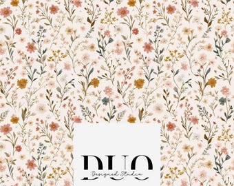 Cottagecore Fall Ditsy Seamless Pattern, Floral Seamless Background, Autumn Fabric Digital Paper Download, Commercial Use