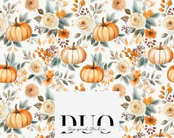 Fall Boho Pumpkin Autumn Seamless Pattern, Pumpkin Halloween Background Pattern, Autumnal Fabric Pattern, Digital Paper, Commercial Use