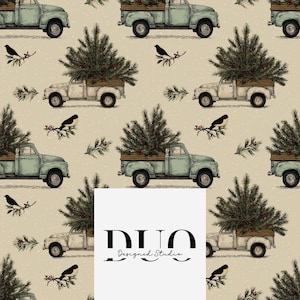 Christmas Tree Truck Seamless Pattern, Watercolour Winter Pattern, Christmas Tree Digital Paper, Christmas Tree Seamless, Commercial Use