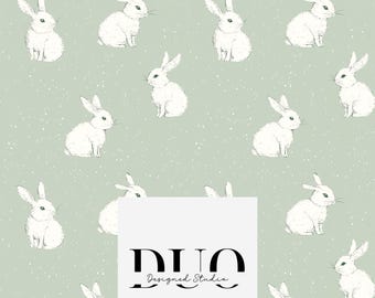Green Bunnies Seamless Pattern, Spring Bunny Surface Pattern, Rabbits Fabric Pattern, Digital Download Paper, Commercial Use