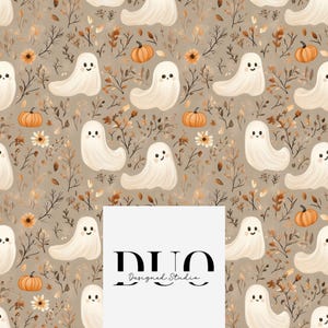 Cute Ghosts Seamless Pattern, Halloween Repeat Surface Pattern, Pretty Fall Fabric Pattern, Digital Download Paper, Commercial Use