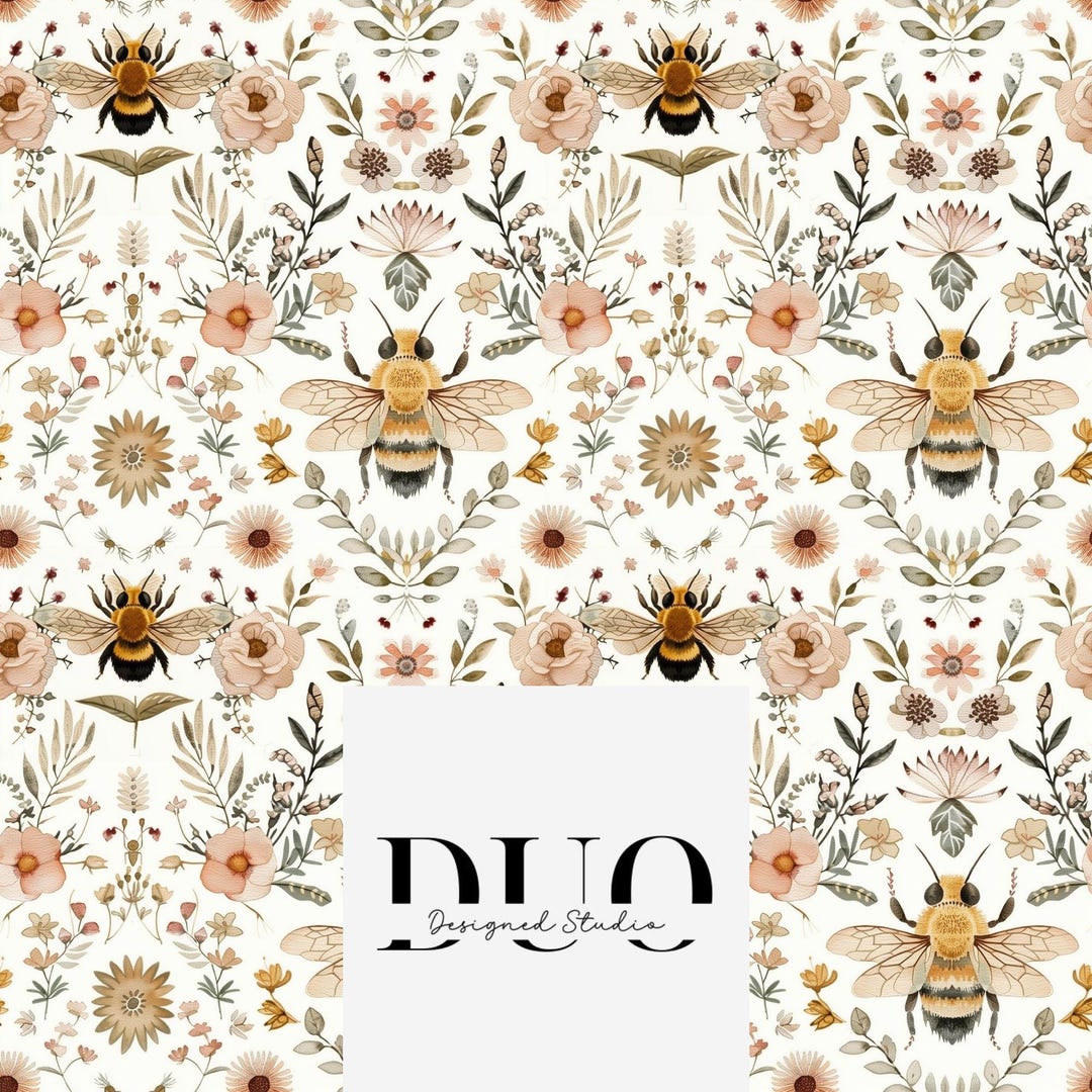 Floral Bees Seamless Pattern, Repeat Tile Surface Pattern, Fabric ...