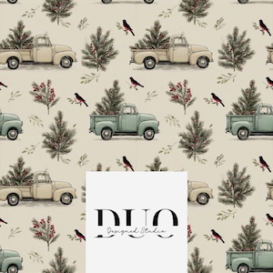 Christmas Truck Seamless Pattern, Watercolour Winter Pattern, Christmas Tree Digital Paper, Christmas Tree Seamless, Commercial Use