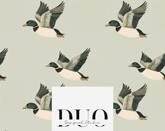 Patos voladores de salvia, patrón sin costuras de mallard, patrón de superficie de mosaico repetido, descarga de papel digital de tela para uso comercial