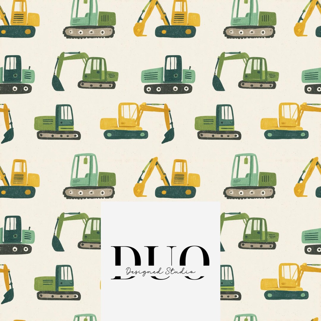 Diggers Seamless Pattern, Green Yellow Construction Nursery Background ...