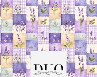 Modèle sans couture de courtepointe lavande florale, arrière-plan en patchwork sans couture, motif répété sur la surface du carreau, patchwork de papier numérique, usage commercial