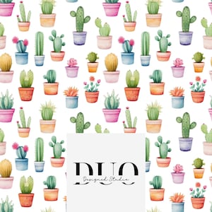 Colourful Cactus Plants Seamless Pattern, Cacti Background Pattern, Repeat Surface Fabric Pattern, Digital Paper, Commercial Use
