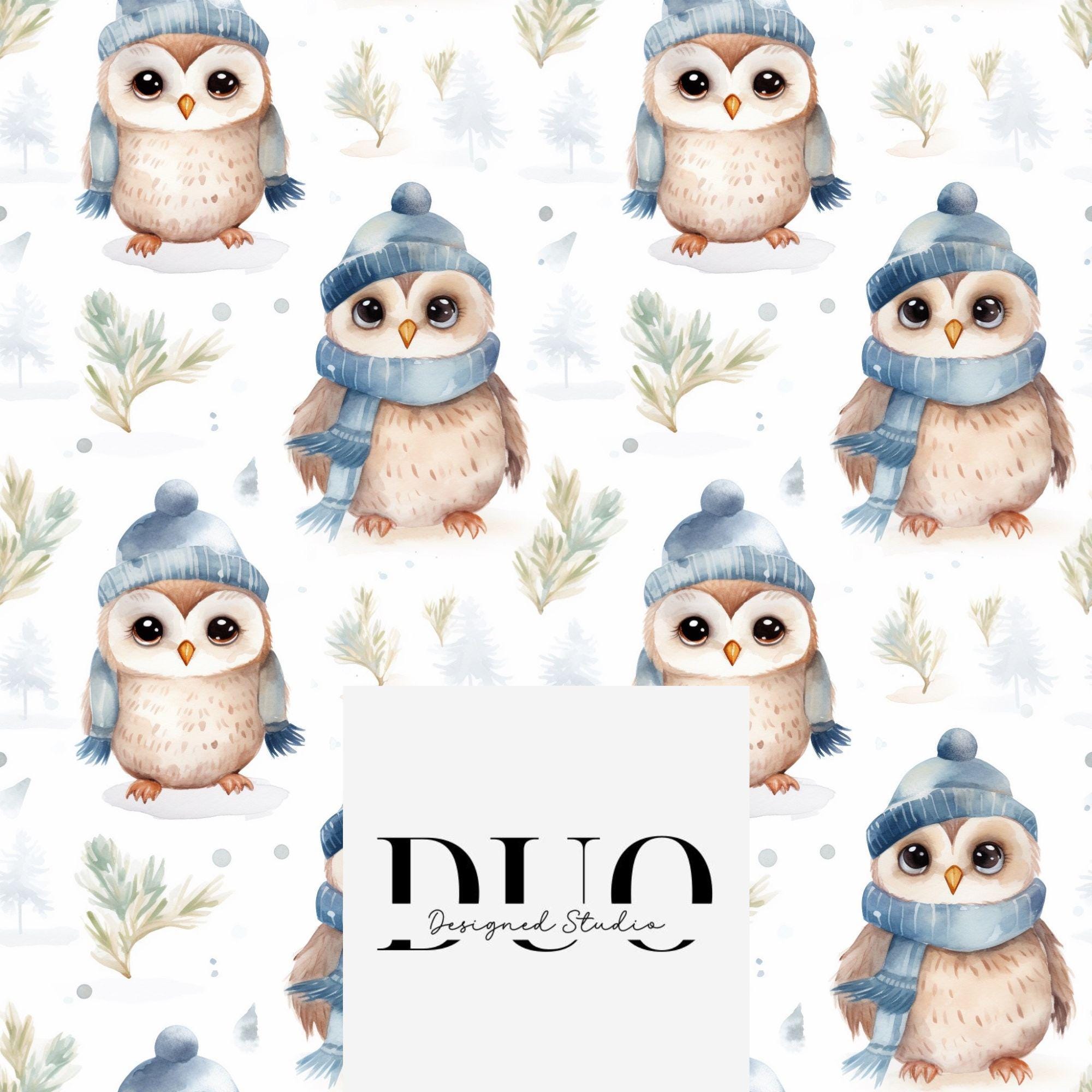 Winter Baby Owl Seamless Pattern, Watercolour Winter Pattern, Owl Digital Paper,  Digital Download, 