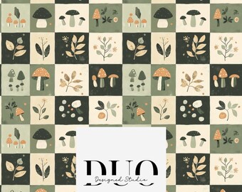 Paddenstoel quilt naadloos patroon, paddenstoel naadloze patchwork achtergrond, herhaling tegel oppervlaktepatroon, stof digitaal papier, commercieel gebruik