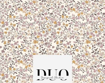 Caramel Lilac Ditsy Floral Seamless Pattern, Beige Floral Pattern, Fabric Background Pattern, Digital Paper Download, Commercial Use