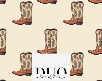 Cowboy Boots Seamless Pattern, Western Repeat Surface Pattern, Cowgirl Fabric Pattern, Digital Paper Download, Commercial Use