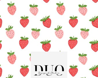 Strawberry Season Seamless Pattern, Strawberry Background Pattern, Strawberry Picking Fabric Digital Pattern, Commercial Use