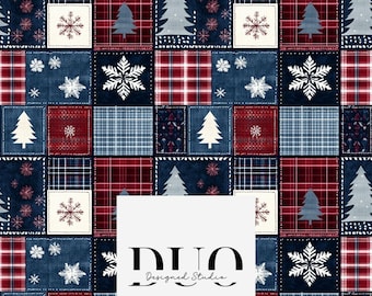 Patrón de patchwork navideño sin costuras, fondo de colcha navideña, patrón navideño sin costuras, descarga de papel digital de tela, uso comercial