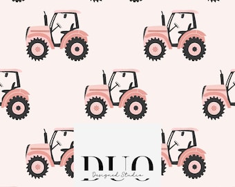 Pink Tractor Seamless Pattern, Pink Farm Repeat Surface Pattern, Pink Tractor Fabric Pattern Digital Download Paper, Commercial Use