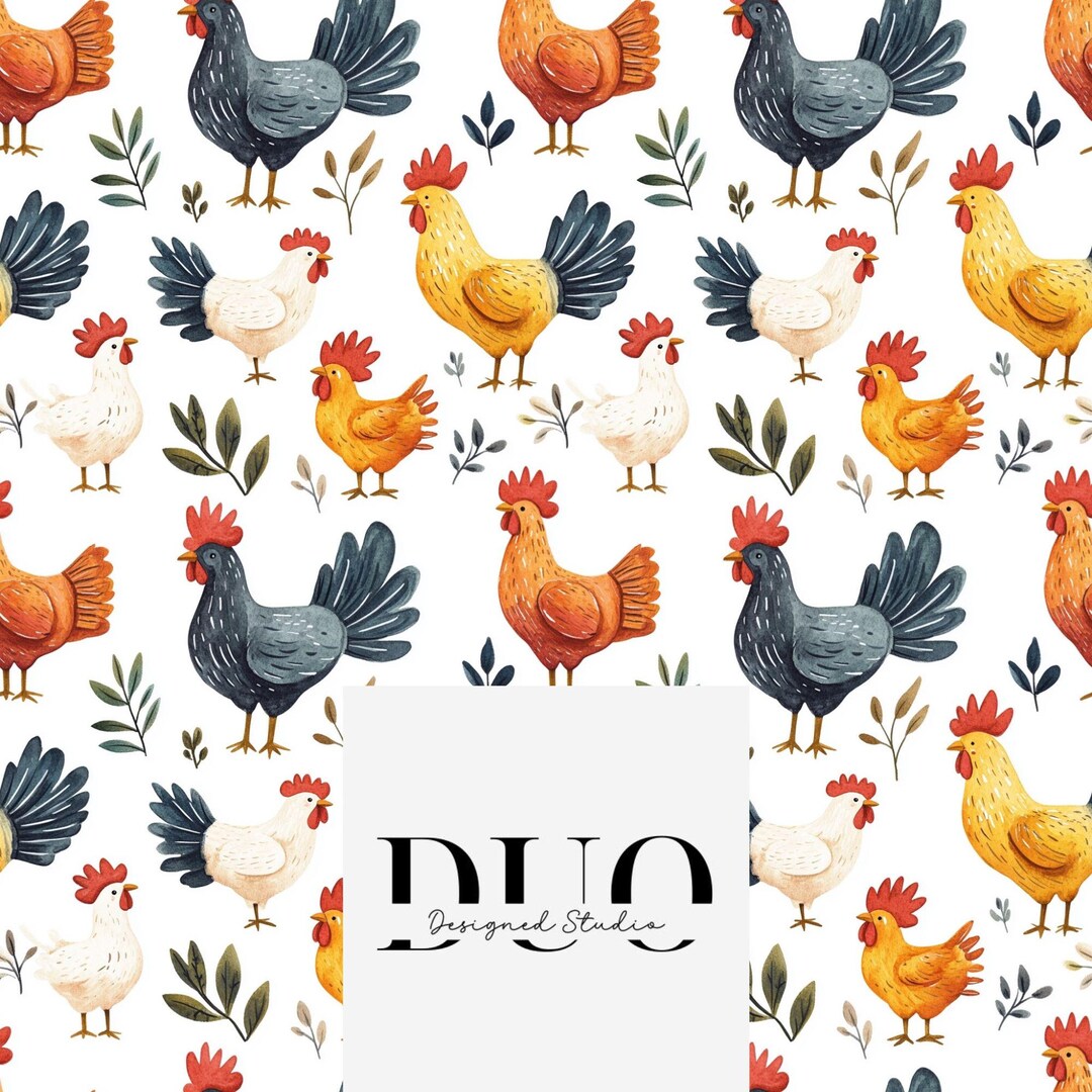 Happy Chickens Seamless Pattern, Farmyard Digital, Cute Chickens ...