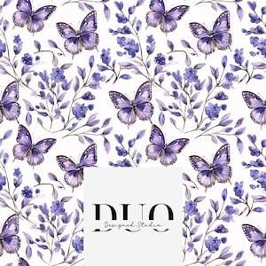 Violet Butterflies Floral Vintage Seamless Pattern, Purple Butterfly Repeat Surface Pattern, Digital Paper Instant Download, Commercial Use