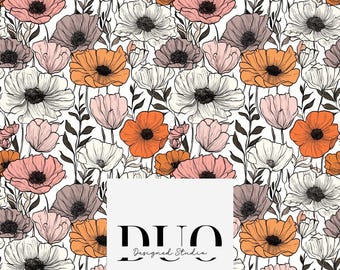 Kühnes nahtloses Blumenmuster, nahtloser Blumenhintergrund, Blumen-Stoffmuster, digitales Blumenpapier, kommerzielle Nutzung