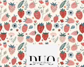 Patrón sin costuras de fresas, fondo de fresa, diseño de tela de verano, descarga de papel digital, uso comercial