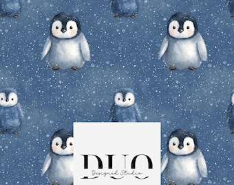 Cute Penguin Seamless Pattern, Watercolour Penguin Pattern, Penguin Digital Paper,  Snowy Penguin Digital Download, Commercial Use