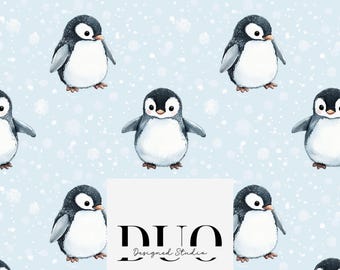 Snow Penguin Seamless Pattern, Watercolour Penguin Pattern, Penguin Digital Paper,  Digital Download, Commercial Licence, Non-Exclusive