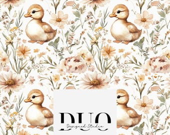 Cute Ducklings Seamless Pattern, Repeat Surface Pattern, Fabric Pattern Digital Download Paper Commercial Licence Non-Exclusive